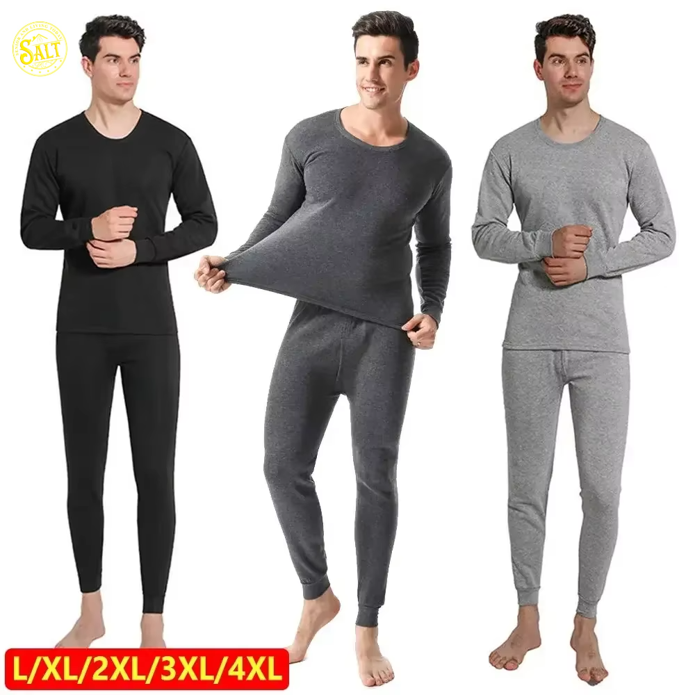 Winter Men Thermal Underwear Set Soft Cotton Fleece-lined Warm Panels Long Johns Top & Bottom Set Thermo Clothing Pajamas