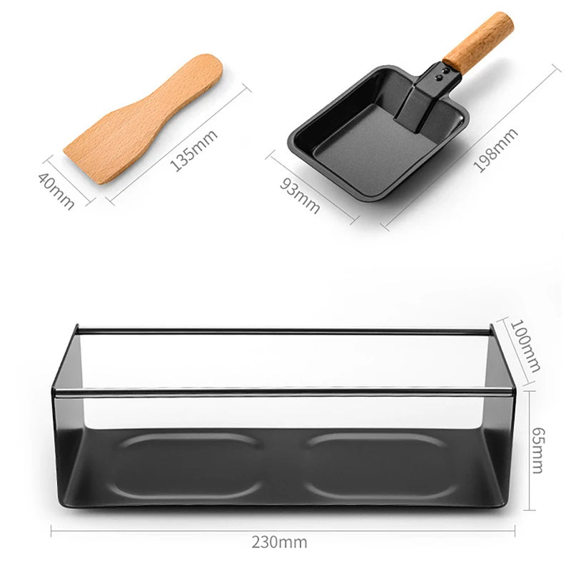 Baking Tray Stove Set Non-Stick Cheese Melt Pan Wooden Spatula Mini Kitchen Grilling Tool Cooking Supplies Kitchen Accessories