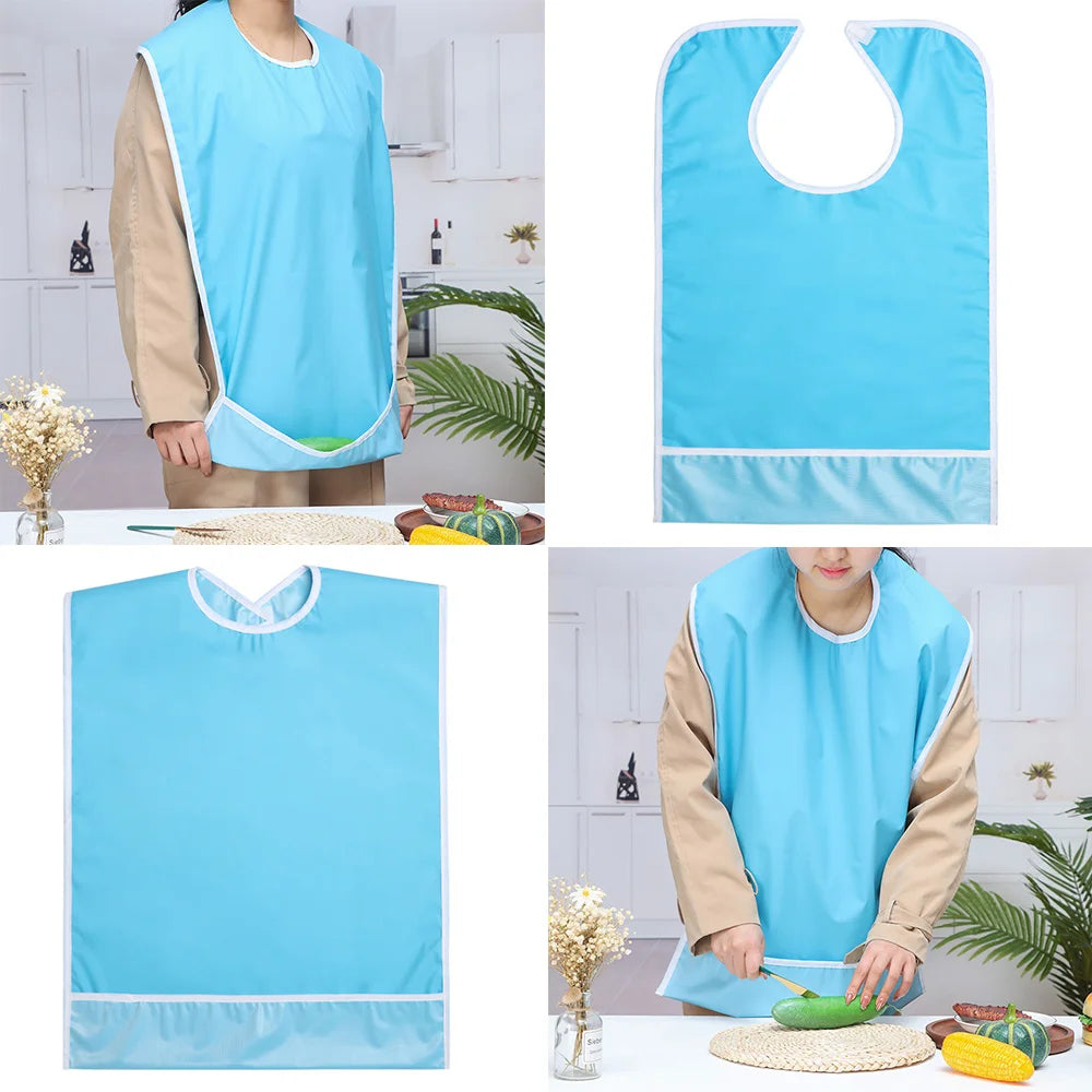 Adult Bib for Eating Clothing Protector Waterproof Apron Washable Reusable Large Terry Cloth for Elderly, Seniors and Disabled