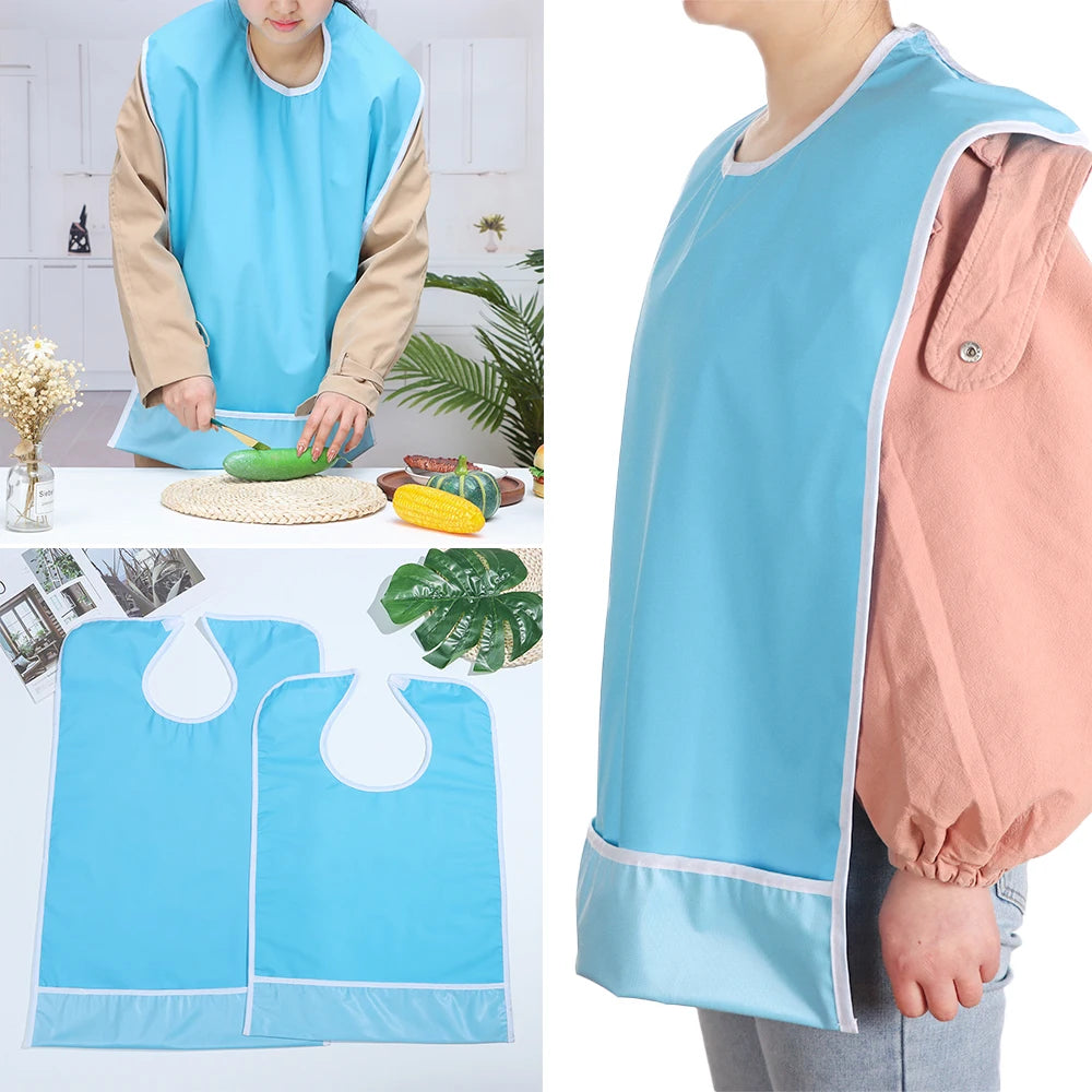 Adult Bib for Eating Clothing Protector Waterproof Apron Washable Reusable Large Terry Cloth for Elderly, Seniors and Disabled