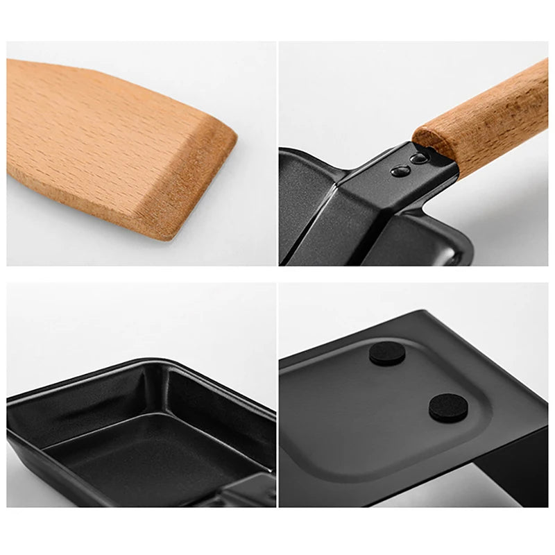 Baking Tray Stove Set Non-Stick Cheese Melt Pan Wooden Spatula Mini Kitchen Grilling Tool Cooking Supplies Kitchen Accessories