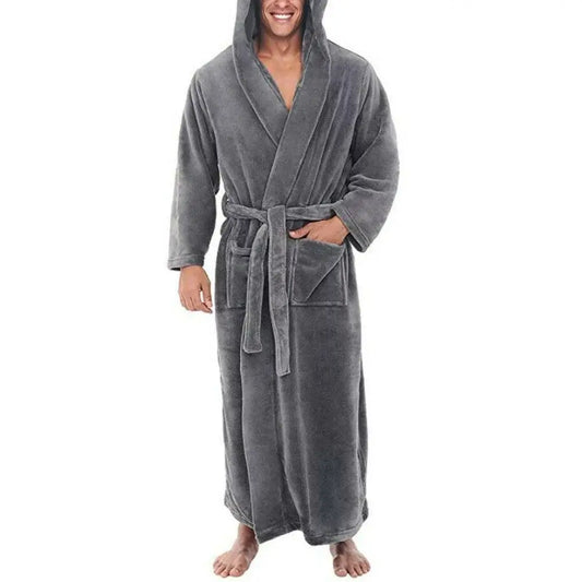 Winter Men Robes Soft Fleece Pockets Long Bath Robe Warm Male Bath Robes Coat Home Gown Sleepwear халат мужской 2021