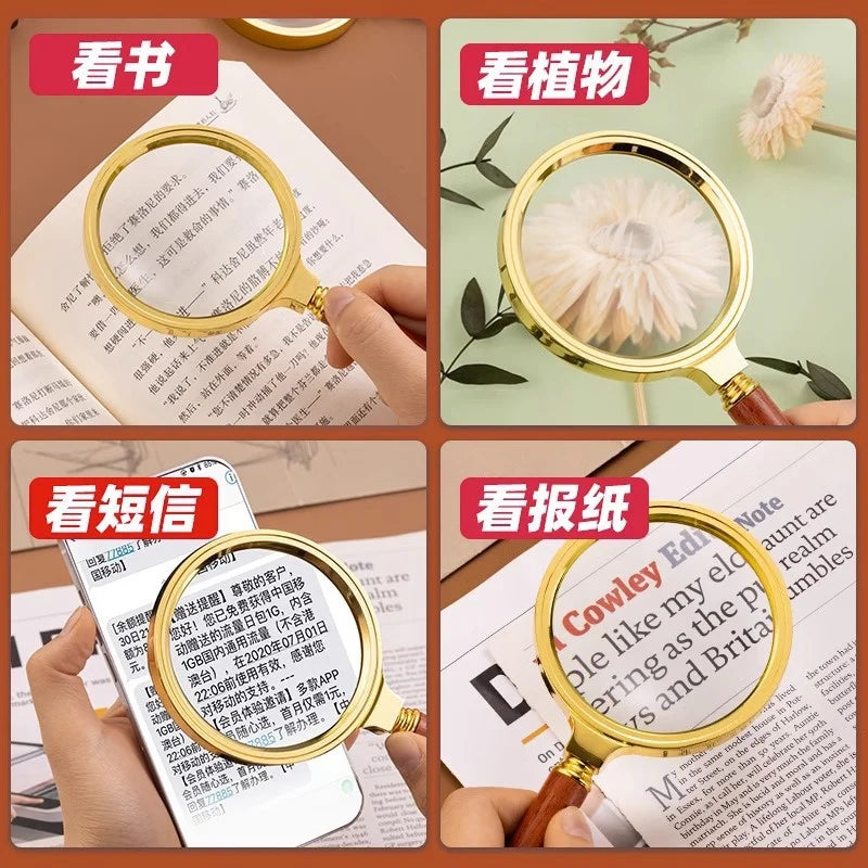 10X Handheld Magnifying Glass 60/70/80/90/100mm Lens Magnifier For Science Seniors Reading Inspection Map Glass Magnifier Loupe