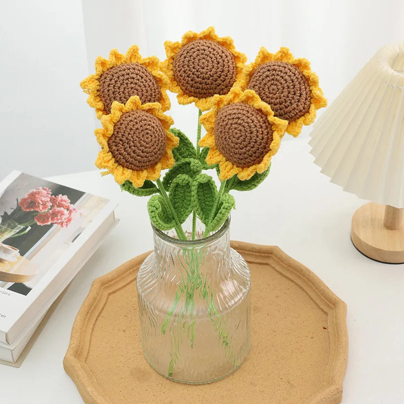 Handmade Knitted Crochet Artificial Sunflowers for Mother's Day Birthday, Wedding Home Decor Party Office Table Decor Birthday