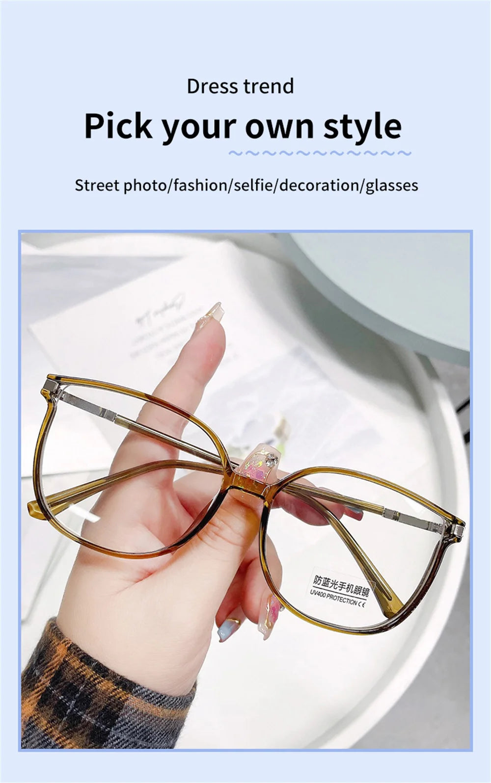 Elbru Ultralight Fashion TR90 Reading Glasses Women Men Anti Blue Light Glitter Square Frame Presbyopia Optical Eyeglasses 0+400