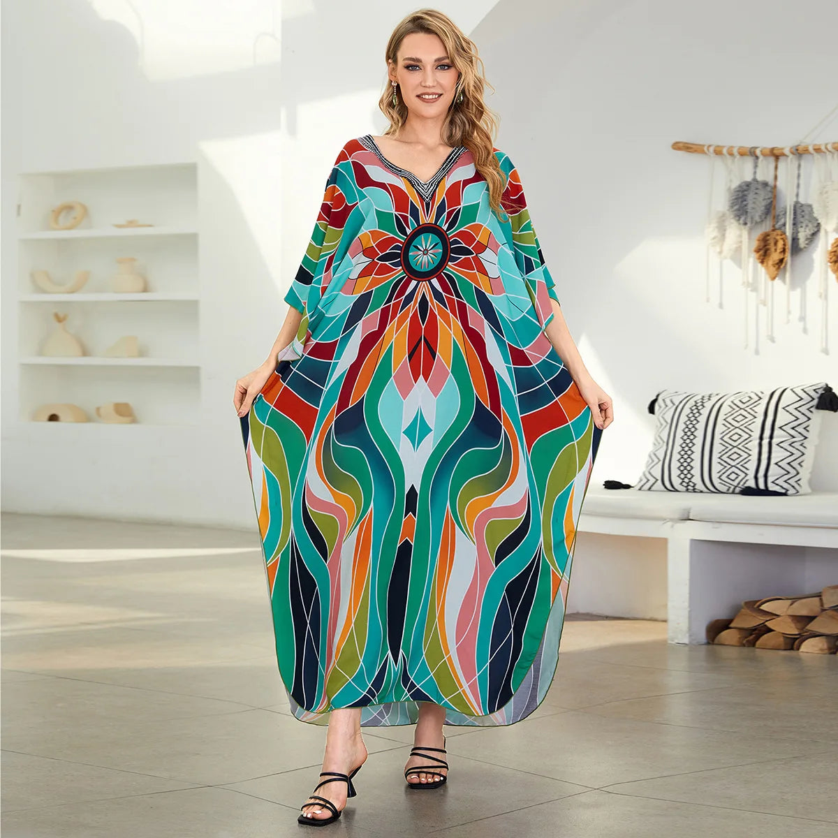 Beach Cover Ups for Swimwear Women Printed Kaftans Summer Holiday Bathing Suits Factory Supply