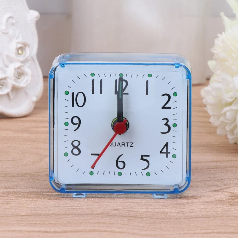 Mini Square Alarm Clock Mute Analog Non Ticking Operated Clocks