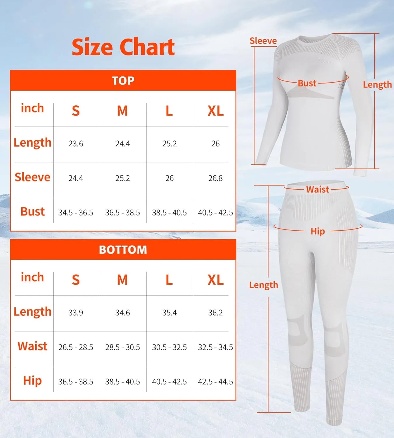 Anfilia Women Ski Thermal Underwear Sets Moisture-wicking & Quick Drying Tight Crew Neck Seamless knitted Base Layer Long Johns