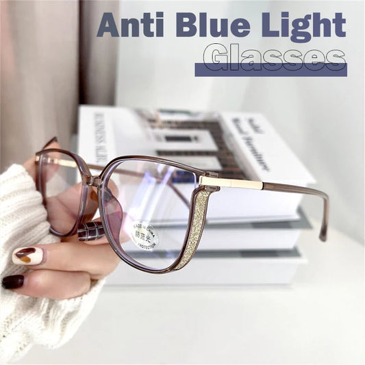 2023 Ultra Light Fashion TR90 Frame Anti Blue Light Glasses Women Glitter Square Frame Resin Lens Goggles Eyeglasses  очки