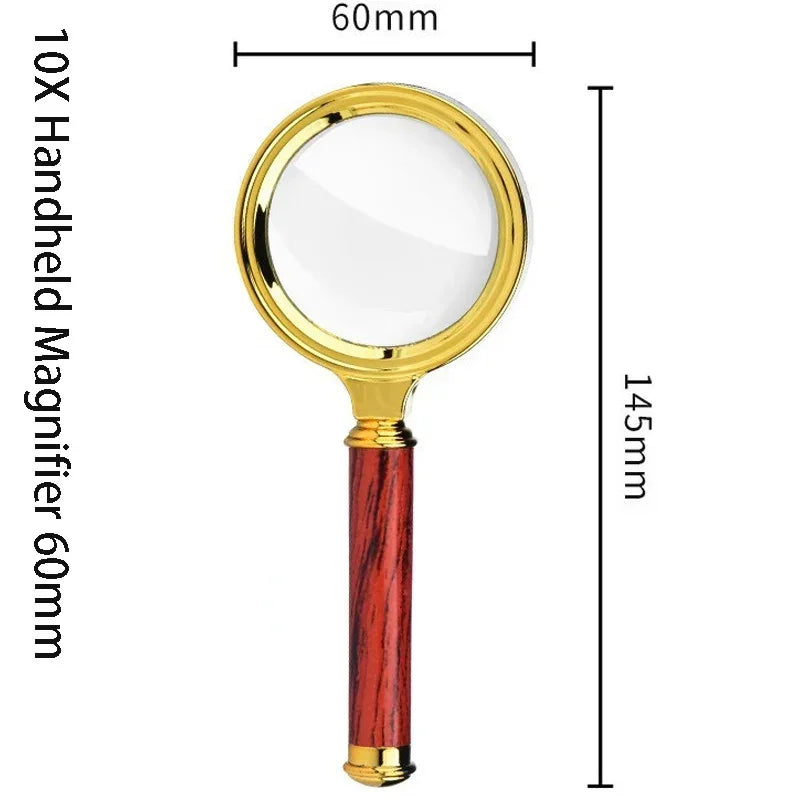 10X Handheld Magnifier Glass Antique Wooden Handle Retro Handle Magnifier Eye Loupe Glass Seniors Reading Inspection Magnifiers