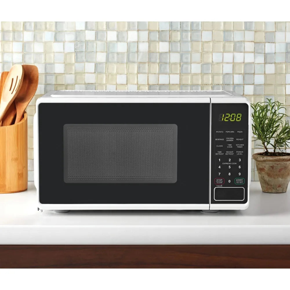 0.7 cu. ft. Countertop Microwave Oven, 700 Watts, Black, New, LED Display, Kitchen Timer, Household Tabletop Microwave Oven