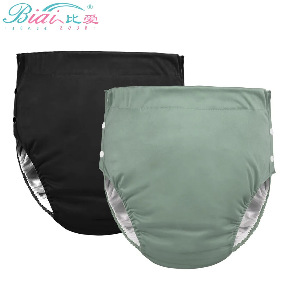 Solid Color Adult Cloth Diapers Washable Old Man's Diaper Pants Waterproof Diapers Trouser Pocket Breathable Anti-bed-wetting