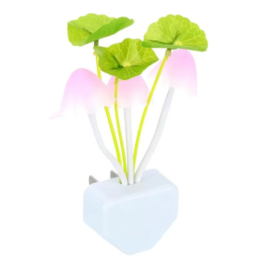 Creative Mushroom & Leaf LED Wall Lamp EU/US Plug Dusk to Dawn Night Light Pink/Tricolor Bedside Lamp for Bedroom Decoration