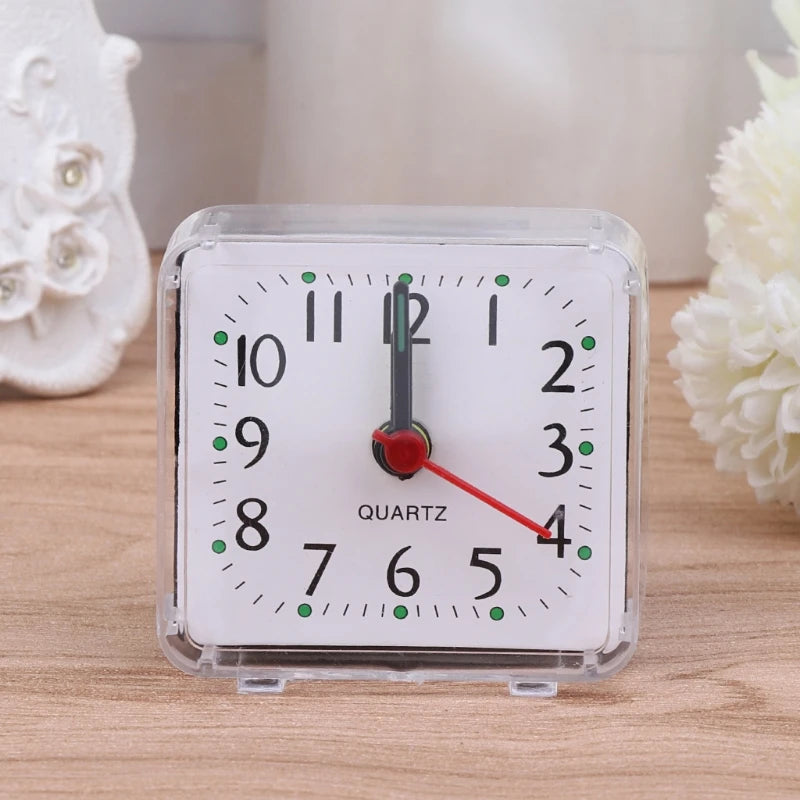 Mini Square Alarm Clock Mute Analog Non Ticking Operated Clocks