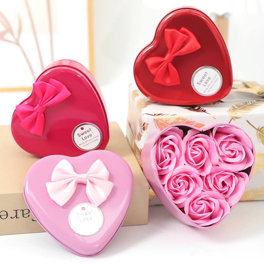 Rose Artificial Flowers Gifts Box 3CM Fake Flowers Heads Valentine's Day Gifts Ornaments Home Decor Wedding Decoration Accessory