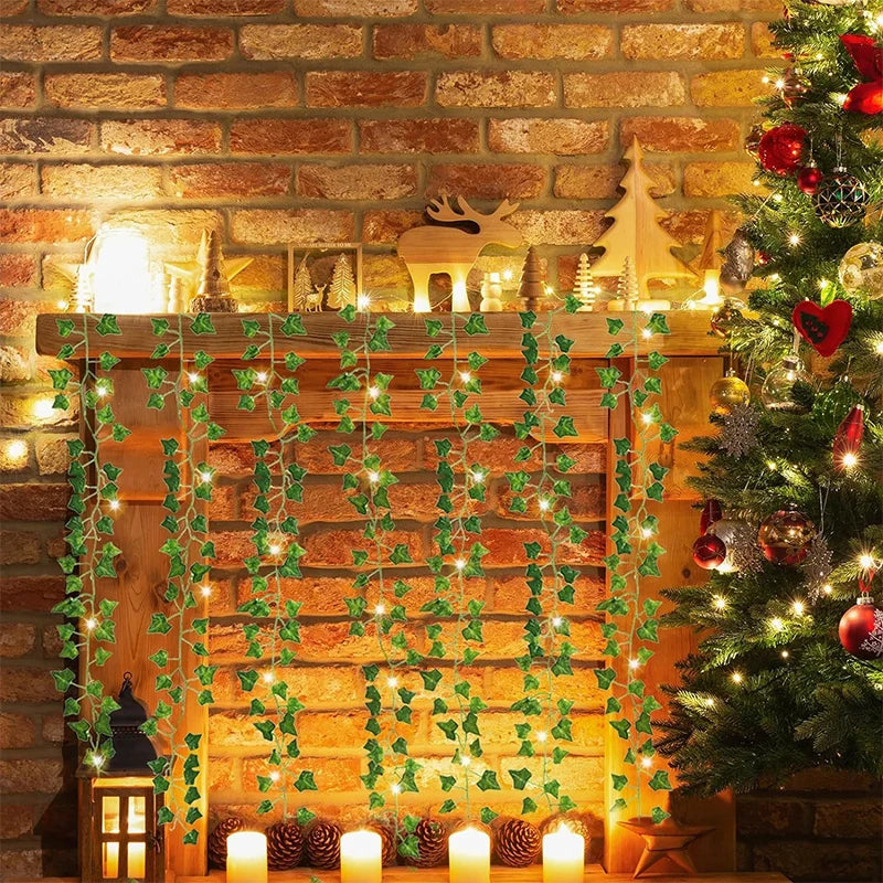 2.1M Artificial Vines With Lights Fake Ivy Leaves String Lights Garland for Room Wedding Wall Indoor Outdoor Home Room Decor