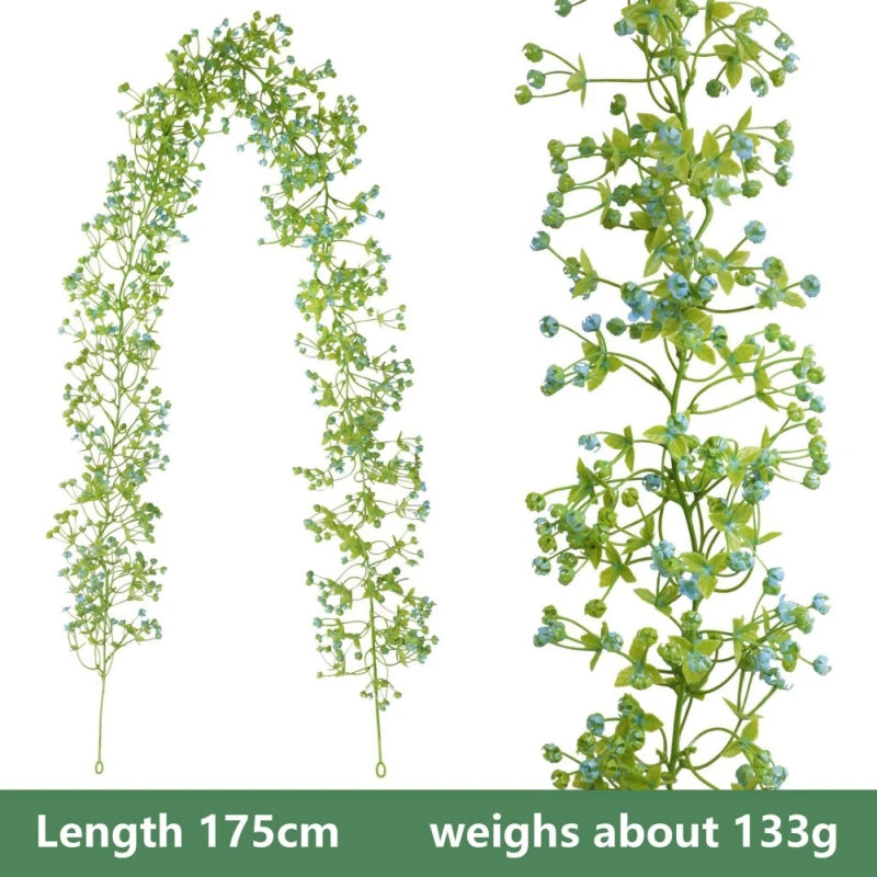 1PC Artificial Flower Plastic Baby's Breath Flower Vine Artificial Wedding Rattan Wedding Decoration Green Plant Rattan 175cm