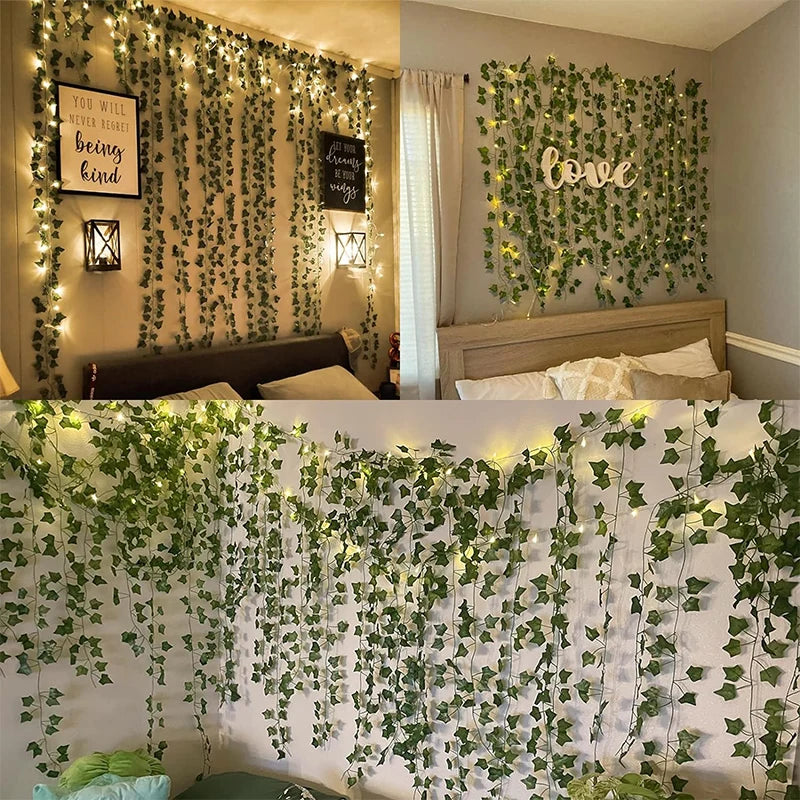 2.1M Artificial Vines With Lights Fake Ivy Leaves String Lights Garland for Room Wedding Wall Indoor Outdoor Home Room Decor