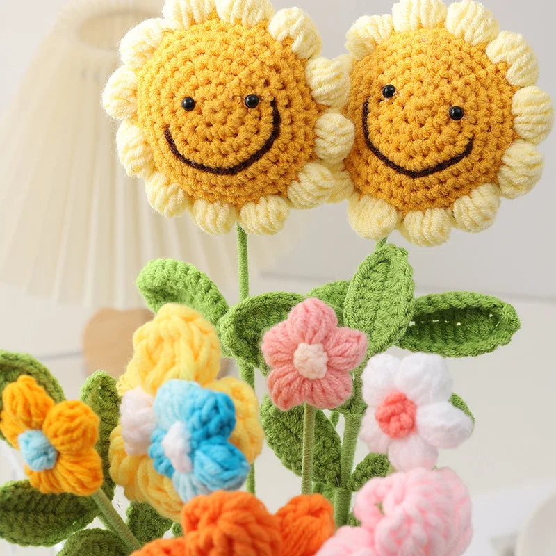 Handmade Knitted Crochet Artificial Sunflowers for Mother's Day Birthday, Wedding Home Decor Party Office Table Decor Birthday