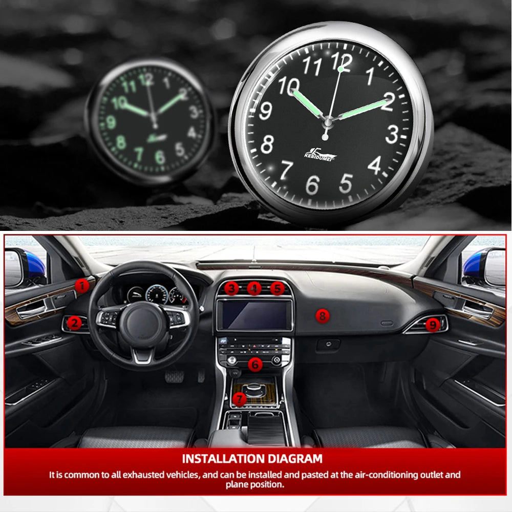 Car Clock Luminous Automobiles Internal Stick-On Mini Digital Watch Mechanics Quartz Clocks Auto Ornament Car Accessories Gifts