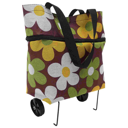 Large Shopping Bag Grocery Tote Pouch with Wheel Trolley on Outdoor Storage Cart Foldable Bags