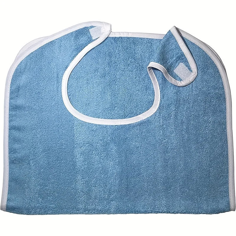 1pcs Adjustable High-End Adult Bib for Elderly and Disabled - Thick Flannel Cloth Protective Cover - Machine Washable - Blue