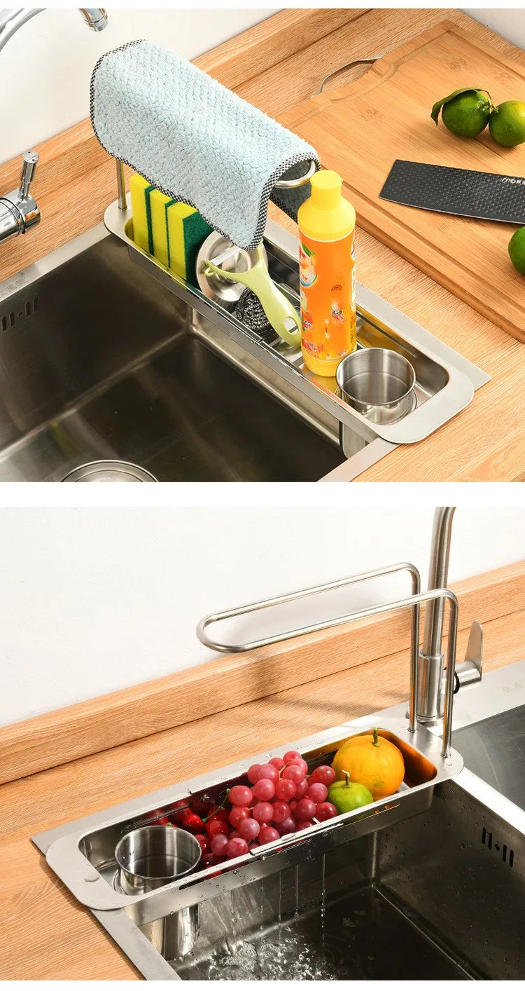 0136Telescopic  sink shelf kitchen Telescopic  sink holder  sink sponge basket rack holder Telescopic  sink  holder