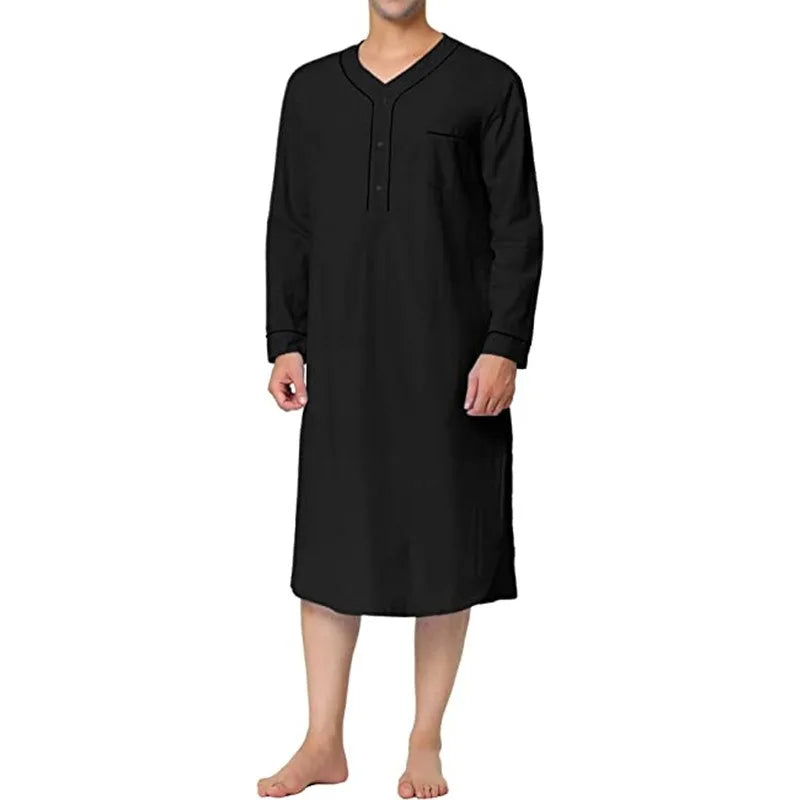 2024 Spring Muslim Mid Length Comfortable Loose Solid Color Pajamas, European and American Men's Home Furnishing Pajamas