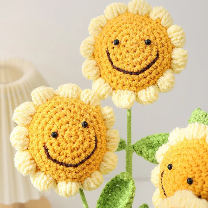 Handmade Knitted Crochet Artificial Sunflowers for Mother's Day Birthday, Wedding Home Decor Party Office Table Decor Birthday