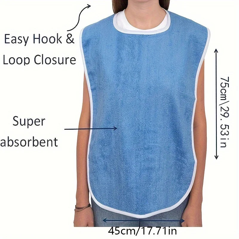 1pcs Adjustable High-End Adult Bib for Elderly and Disabled - Thick Flannel Cloth Protective Cover - Machine Washable - Blue