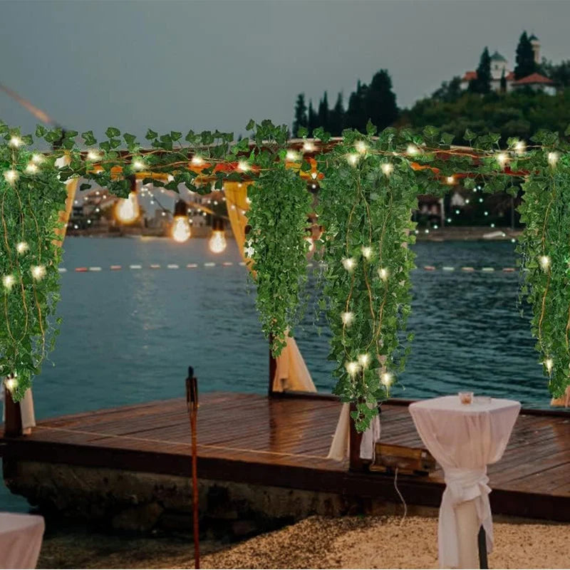 2.1M Artificial Vines With Lights Fake Ivy Leaves String Lights Garland for Room Wedding Wall Indoor Outdoor Home Room Decor