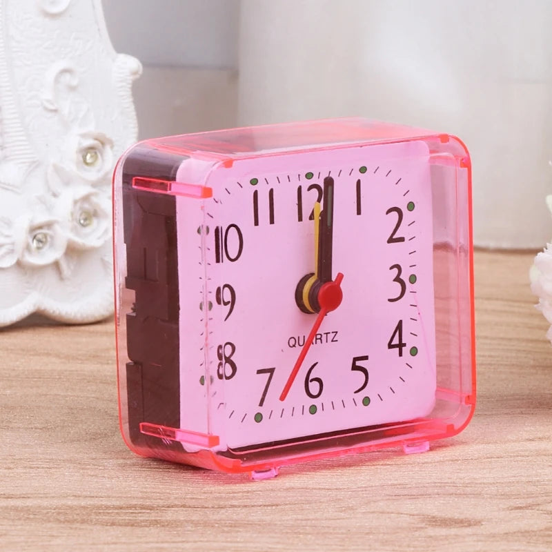 Mini Square Alarm Clock Mute Analog Non Ticking Operated Clocks