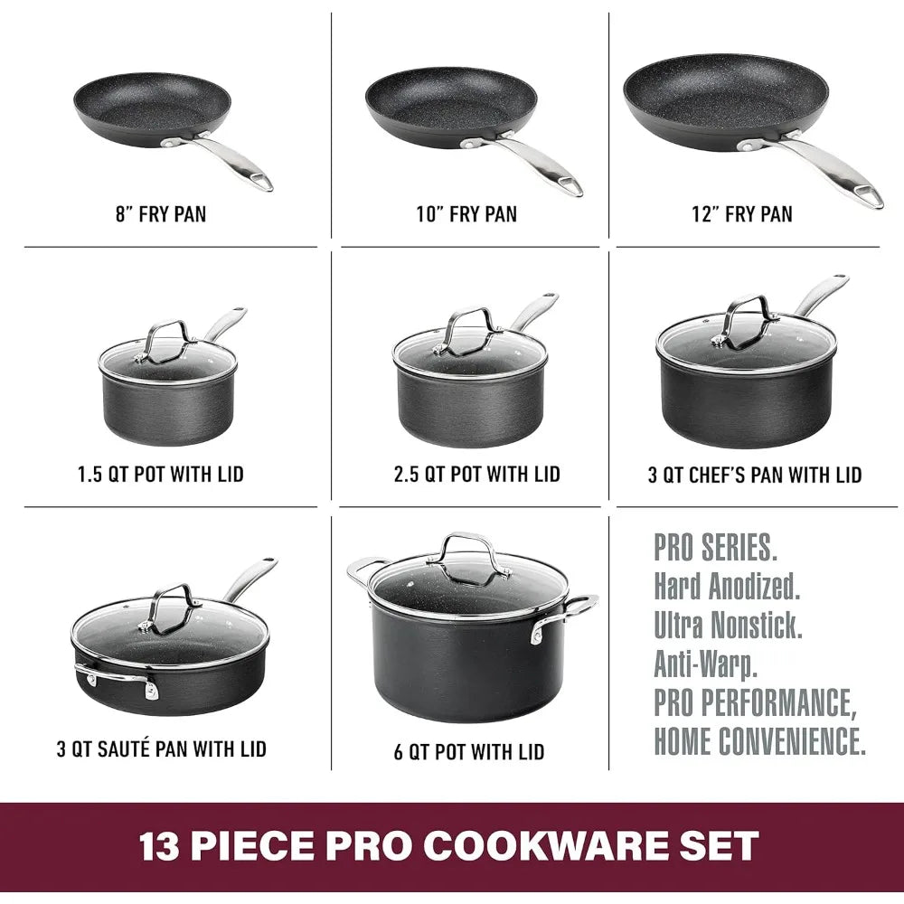 13 Pc Pots and Pans Set Non Stick Cookware Set, Kitchen Cookware Sets, Pot and Pan Set, Pot Set, Hard Anodized Non Stick Pots