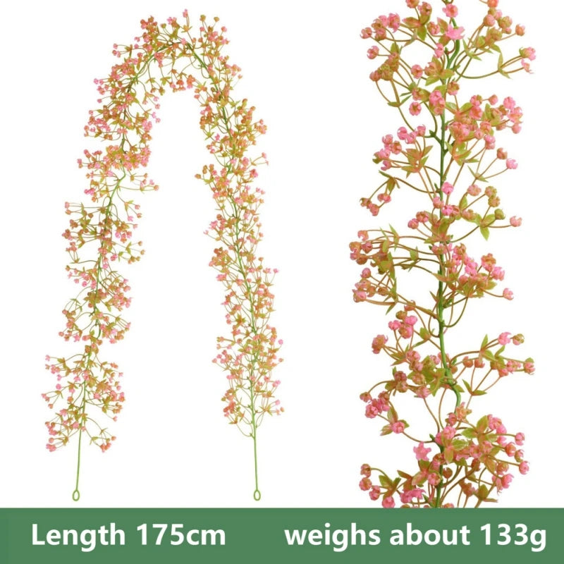 1PC Artificial Flower Plastic Baby's Breath Flower Vine Artificial Wedding Rattan Wedding Decoration Green Plant Rattan 175cm