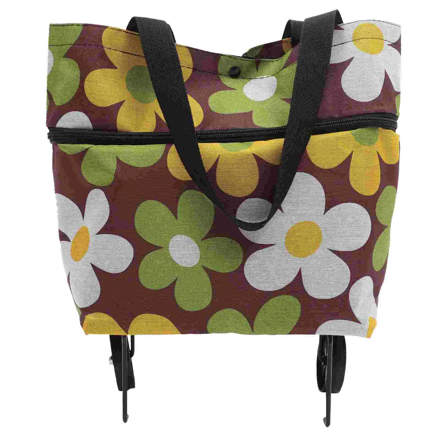 Large Shopping Bag Grocery Tote Pouch with Wheel Trolley on Outdoor Storage Cart Foldable Bags