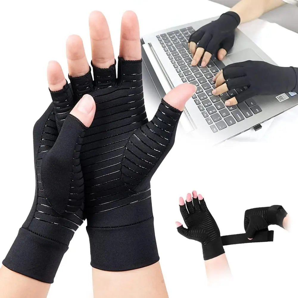 1 Pair Outdoor Half Finger Pressure Gloves Cycling Joint Care Rehabilitation Gloves For Women And Men Arthritis Warm Protec W3Z4