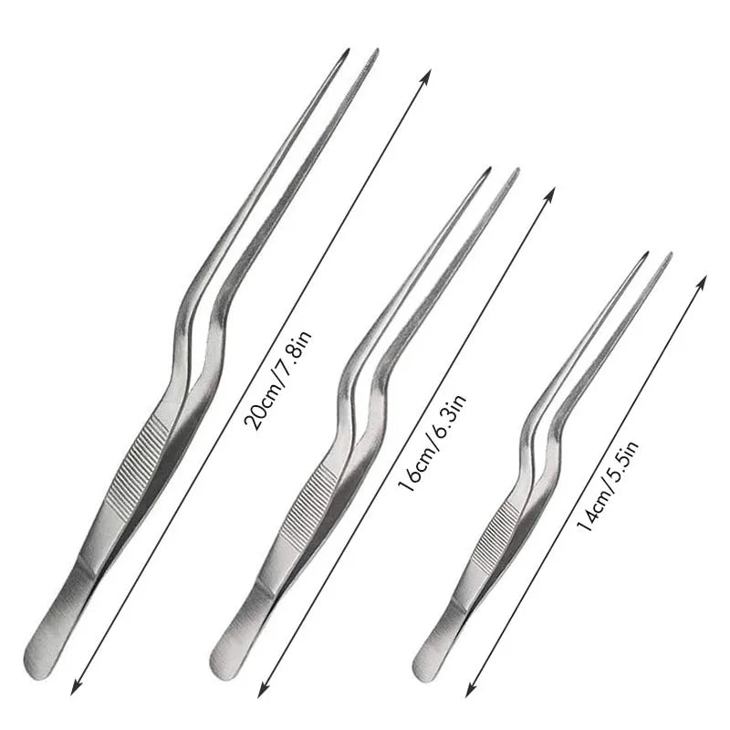 3/1Pcs Cooking Tongs Kitchen Utensil, Stainless Steel Culinary Precision Tweezers BBQ Tongs - Food Styling Baking Decor