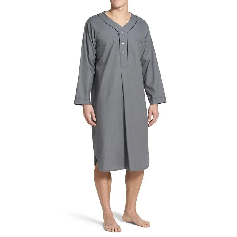 European and American Men's Home Furnishing Pajamas New 2024 Spring Muslim Mid Length Comfortable Loose Solid Color Pajamas