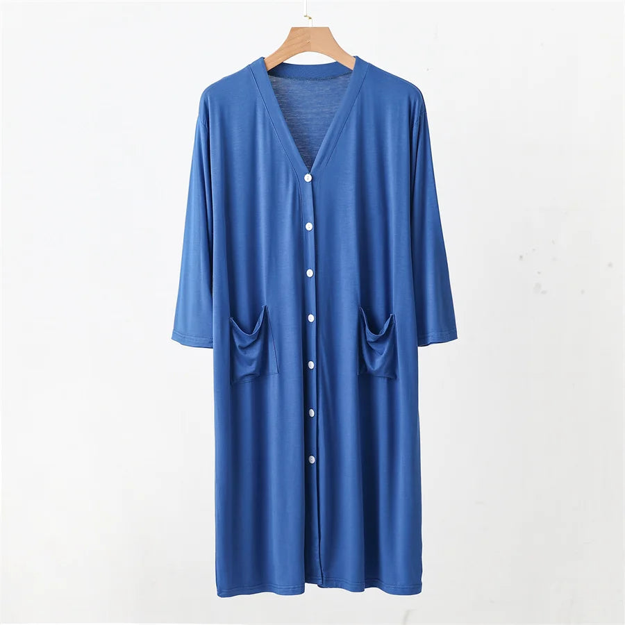 2024 Summer Men's Pajamas Robe Modal Cardigan Sleepwear Loose Bathrobe Male Shirt Dress Casual Draped Home Clothes for Men