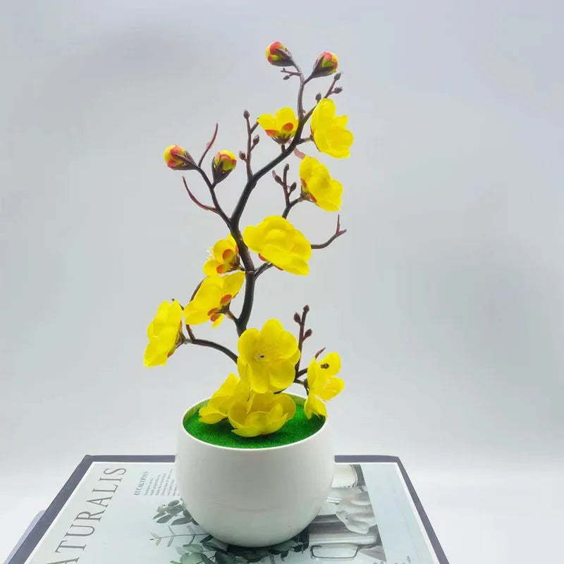 Bonsai Silk Flowers Plum Blossoms Artificial Plant Fake Flowers Pot Flores Sakura Tree Branches Home Room Decoration