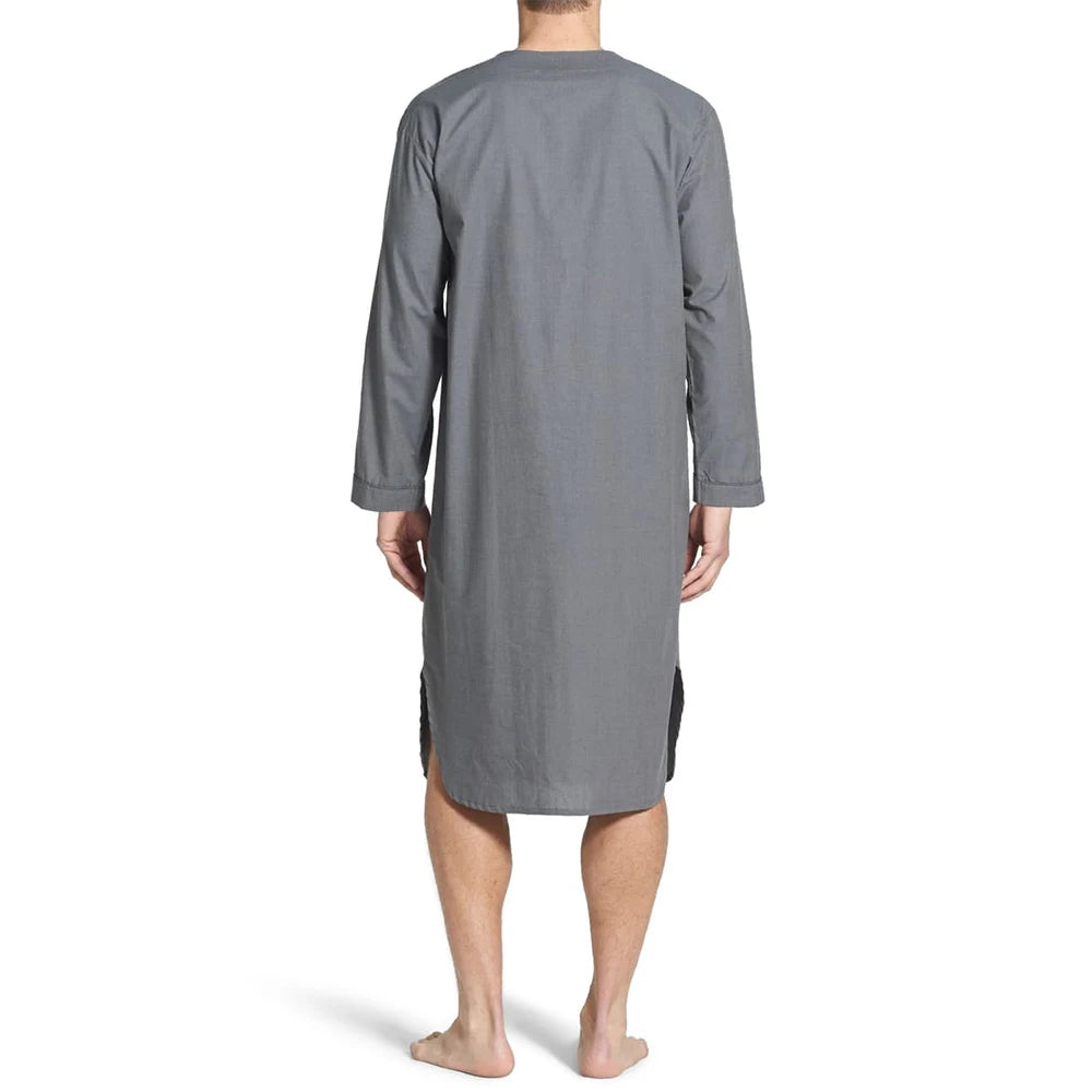 Men Loose V Neck Long Sleeve Nightgown Pajamas Comfy Cotton Sleepwear Top Shirt Homewear Robe Casual Long Nightdress