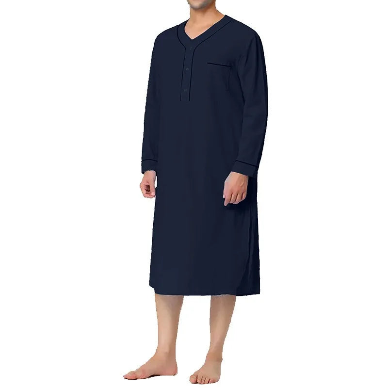 2024 Spring Muslim Mid Length Comfortable Loose Solid Color Pajamas, European and American Men's Home Furnishing Pajamas