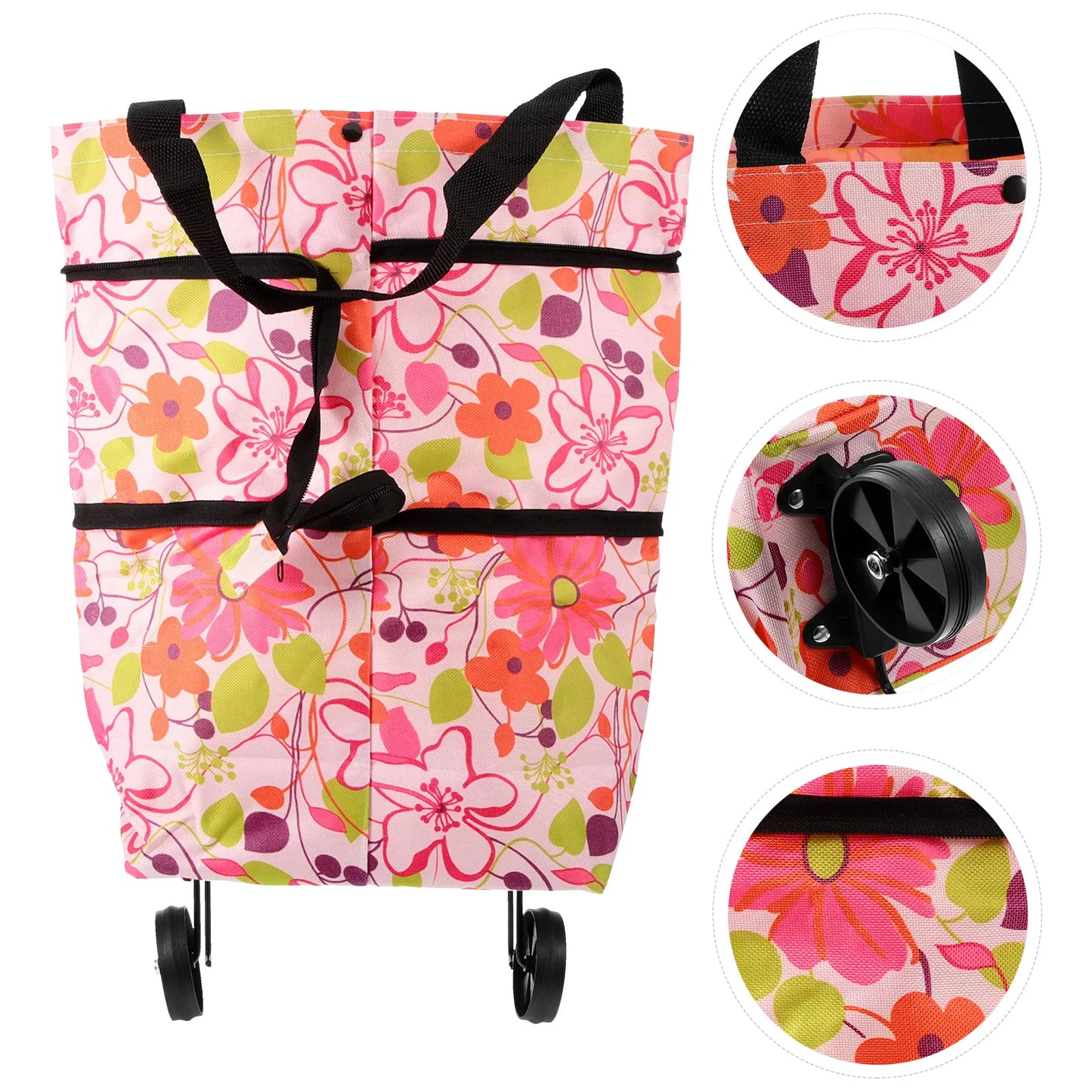 Roller Shopping Bag with Wheels Portable Cart Foldable Bags Rolling Tote on Pull Handle for Women Handbags Tug