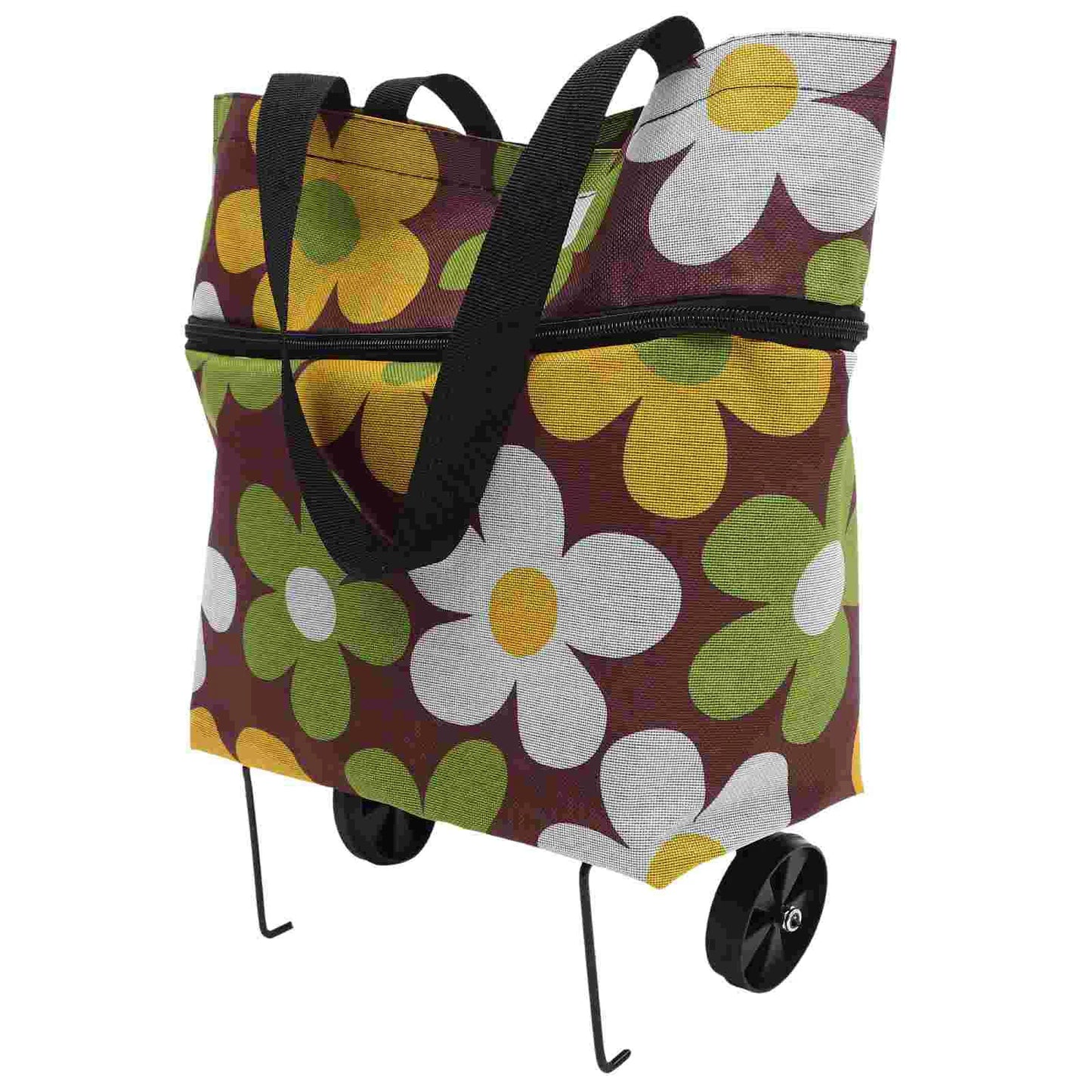 Large Shopping Bag Grocery Tote Pouch with Wheel Trolley on Outdoor Storage Cart Foldable Bags