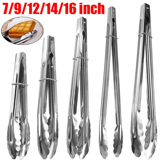 7/9/12/14/16inch Stainless Steel Food Tongs Non-Slip Bread Clip Meat BBQ Tweezer Cooking Buffet Clamp Kitchen Cooking Gadgets