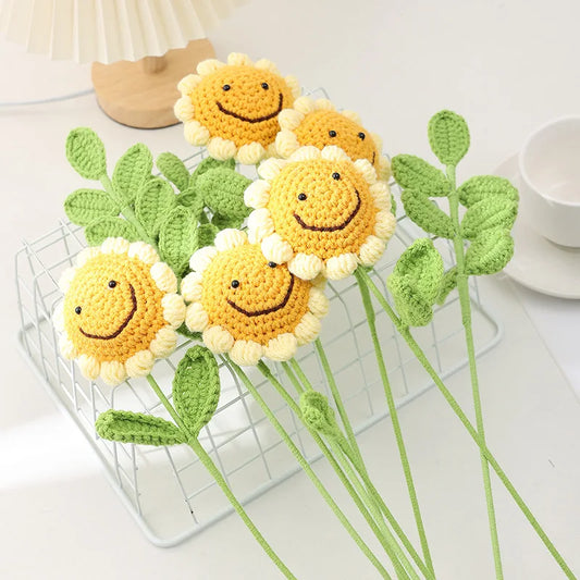 Handmade Knitted Crochet Artificial Sunflowers for Mother's Day Birthday, Wedding Home Decor Party Office Table Decor Birthday