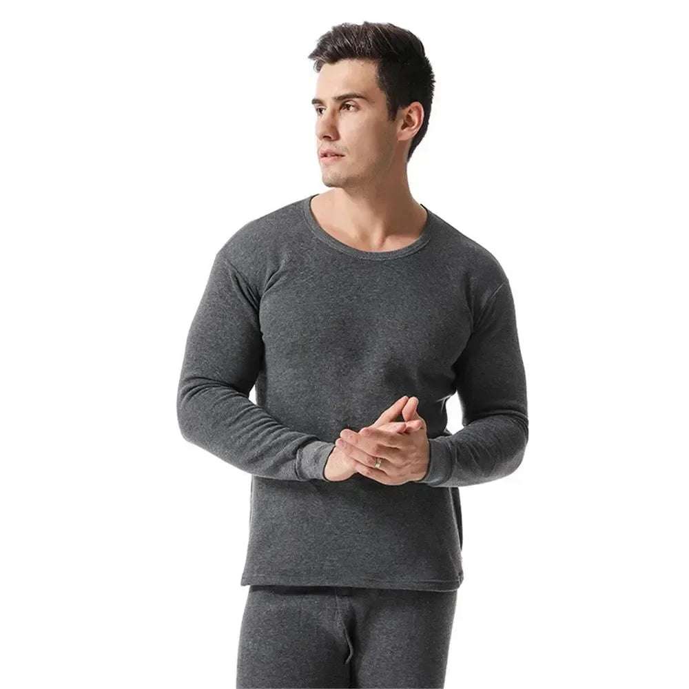 Winter Men Thermal Underwear Set Soft Cotton Fleece-lined Warm Panels Long Johns Top & Bottom Set Thermo Clothing Pajamas